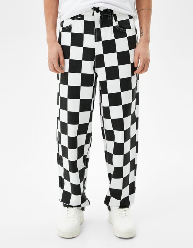 Checkered Print Jeans