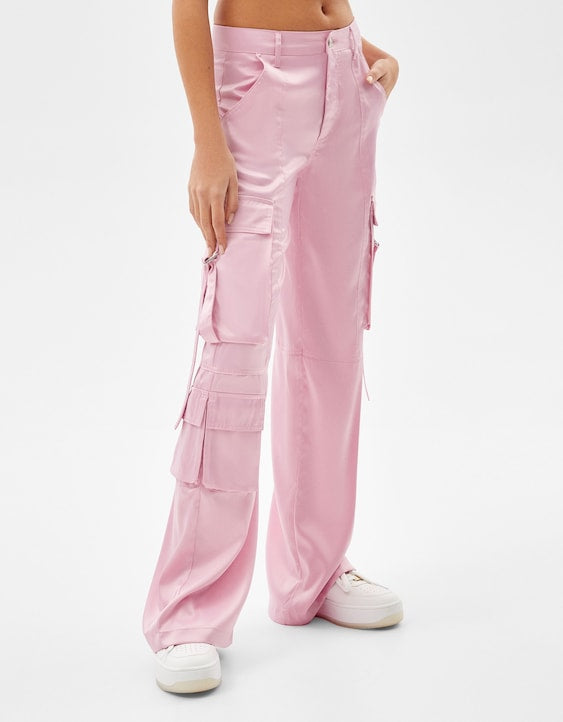 Satin Cargo Pants